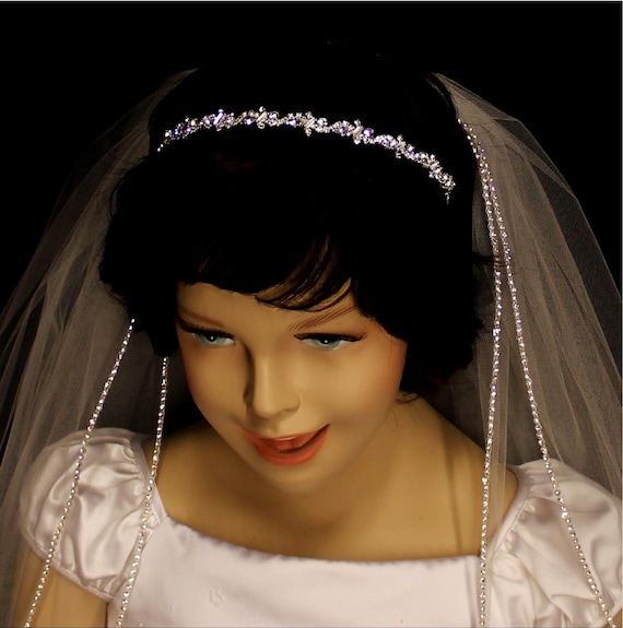 Rhinestone Edge Child Veil: Flower Girl, Communion Veil