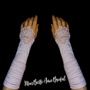 New | Fingerless Satin Gloves | Fingerless Wedding Gloves | Ivory Wedding Gloves | White Wedding Gloves | Long Wedding Gloves