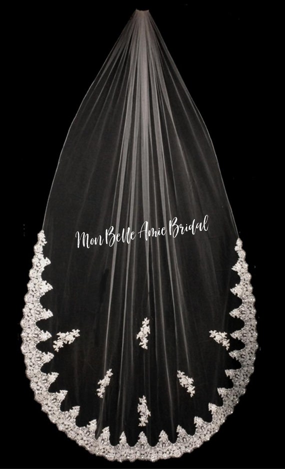 Wedding Veil | French Lace Cathedral Veil | Royal Length Wedding Veil | Lace Wedding Veil | Cathedral Length Veil