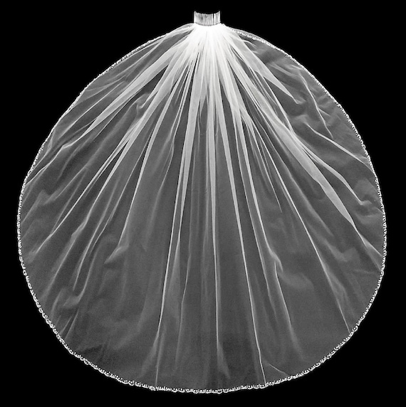 Wedding Veil | Hand Sewn Beads | Beautiful Edge Wedding Veil | Cathedral Length Veil | White Wedding Veil