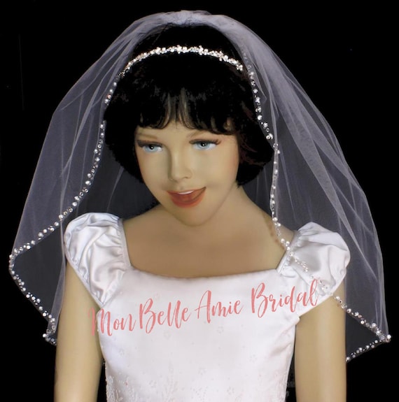 Crystal Edge Child Veil: Flower Girl Communion Veil