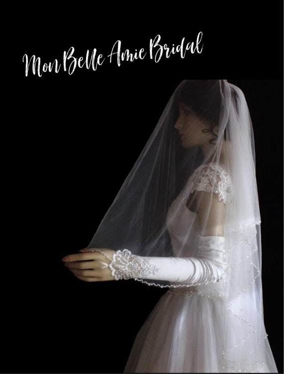 Wedding Veil |  Pearl Edge Veil | Crystal Edge Veil | Glitter Tulle Veil | Fingertip Length Veil | Elbow Length Veil | Two Tier Veil