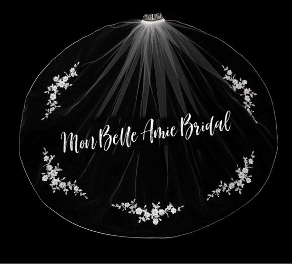 Wedding Veil | Flower Embroidered Wedding Veil | Fingertip Length Wedding Veil | White Embroidered Wedding Veil
