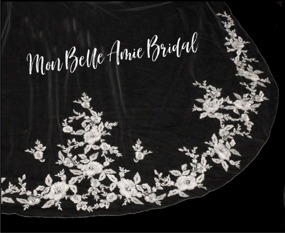 New | Wedding Veil | Cathedral Length Wedding Veil | 3-D Rose Design Lace Wedding Veil | Flower Lace Cathedral Length Wedding Veil