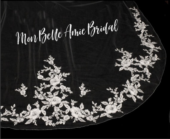 Wedding Veil | Cathedral Length Wedding Veil | 3-D Rose Design Lace Wedding Veil | Flower Lace Cathedral Length Wedding Veil