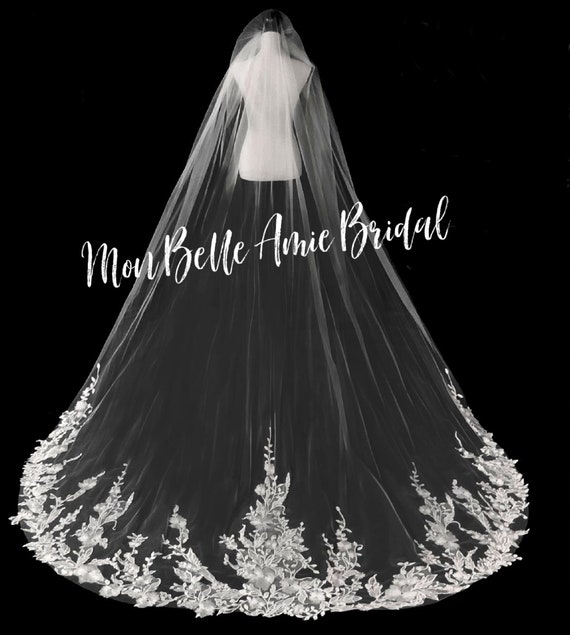 New | Wedding Veil | Lace Edged Wedding Veil | Royal Length Wedding Veil | Elegant Wedding Veil