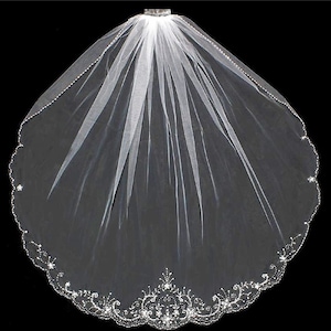 Cathedral Wedding Veil: Scalloped Edge with Crystal Beading