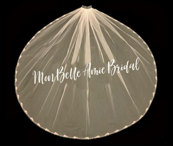 New | Wedding Veil | Blush Wedding Veil | Bead and Crystal Edge Wedding Veil | Fingertip Length Wedding Veil