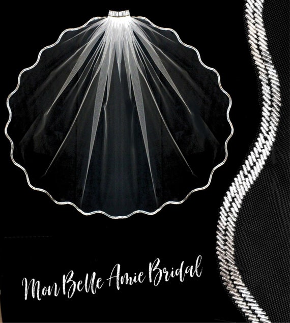 New | Wedding Veil | Double Line of Beads Edge Wedding Veil | Cathedral Length Wedding Veil | Fingertip Length Wedding Veil