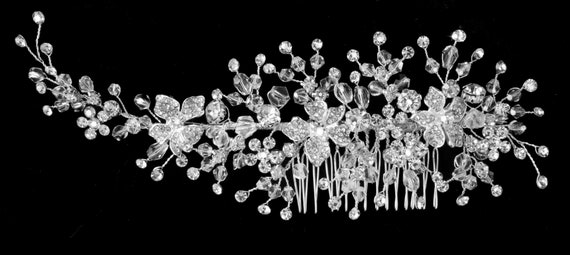 Rhinestone Wedding Comb | Crystal Flower Hair Jewelry | Bridal Hair Accessories