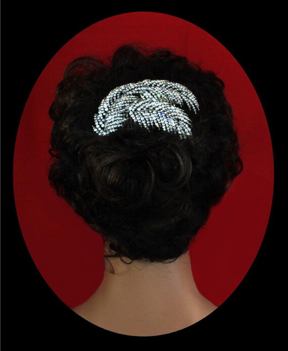 Rhinestone Feather Wedding Hair Comb: Silver Crystal Bridal Comb