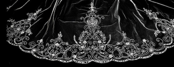 New | Wedding Veil | Swarovski Crystal Veil | White Wedding Veil | Cathedral Length | Floral Design Silver Embroidery