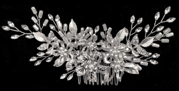 Flower Wedding Hair Comb: Marquise & Baguette Bridal Jewelry