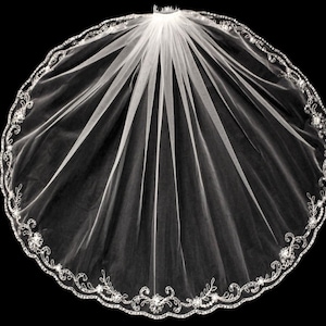 Wedding Veil | Wedding Veil With Crystal | Embroidered Veil | Pearl Wedding Veil | Crystal Edge Veil | Elbow Length Veil | Scallop Edge Veil