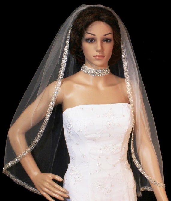 New | Wedding Veil | Cascade Cut Veil | Cathedral Length Veil | Fingertip Length Veil | Crystal Edge Veil | Crystal Flower Veil