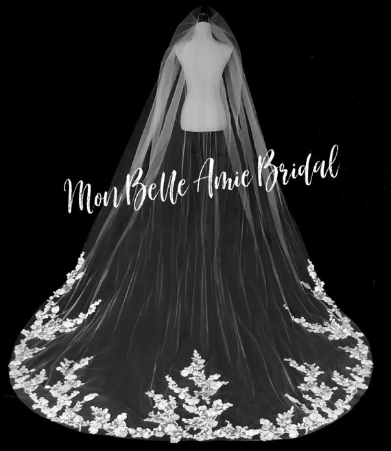 New | Wedding Veil | Lace Edge Wedding Veil | Floral Lace Wedding Veil