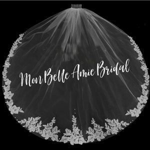 French Alencon Lace Wedding Veil with Rhinestone Accents
