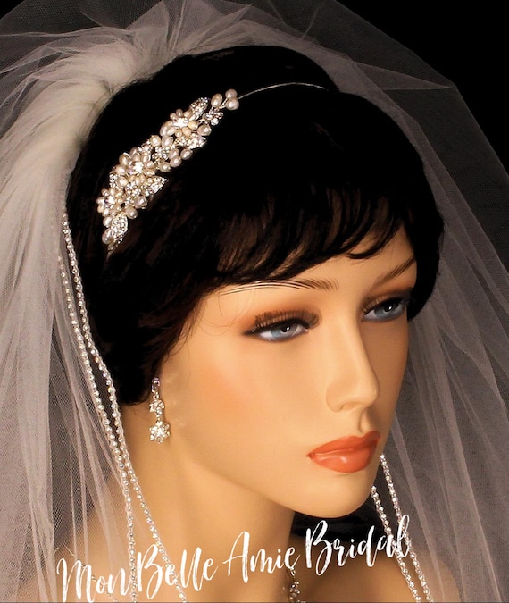 Wedding Tiara | Wedding Headband | Bridal Tiara | Wedding Crown | Pearl and Crystal Headband | Fresh Water Pearl Wedding Jewelry