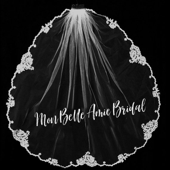 New | Wedding Veil | Wedding Veil With Pearls and Sequins | Cathedral Length | Regal Length | Pearl Veil | Hip Length Veil | Lace Edge Veil