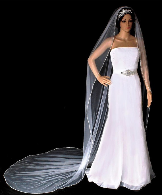 Crystal Edge Wedding Veil:   Cathedral Bridal Veil
