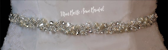 Crystal Pearl Wedding Belt Sash: Rhinestone Bridal Gown Belt