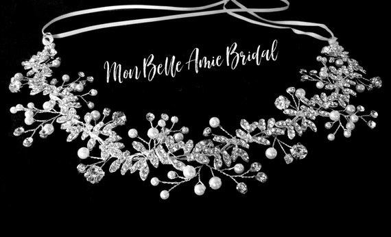 Crystal Pearl Bridal Hairband: Rhinestone Flower Wedding Headband