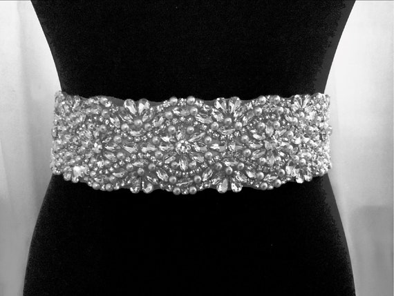 Wedding Belt, Rhinestone and Pearl Bridal Belt, Wedding Dress Belt, Extra Long Crystal Wedding Dress Sash
