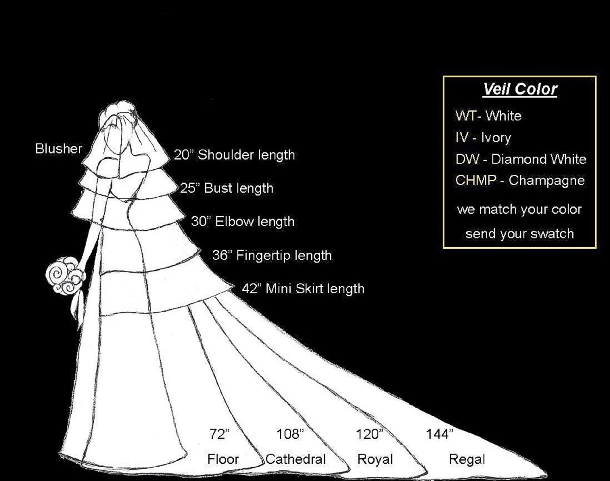Long Fingertip or Knee Length Wedding Veil Mariell 4433V-42