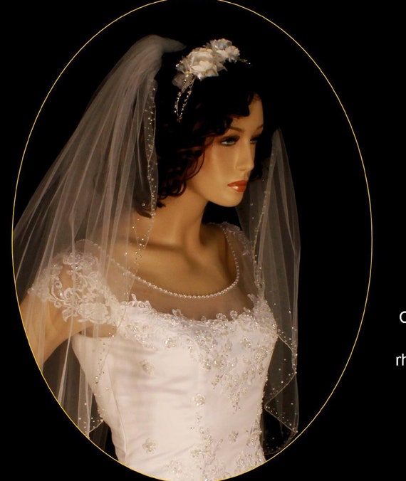 New | Wedding Veil | Swarovski Crystals | Silver Edge | Cathedral Length Veil | Double Layer Veil |