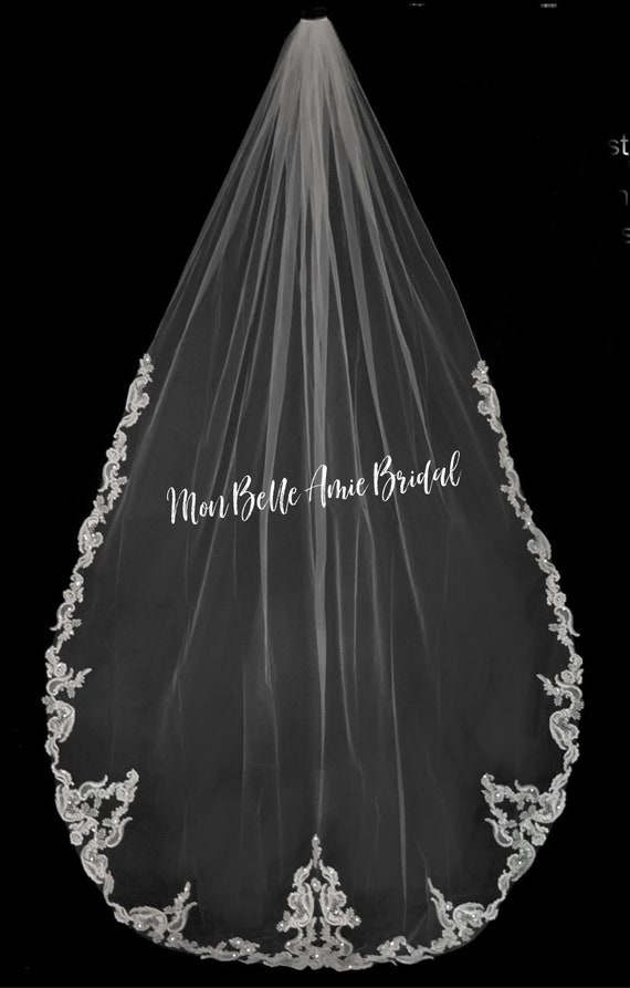 New | Wedding Veil | Royal Length Wedding Veil | Lace Edge Royal Length Wedding Veil | French Alencon Lace Wedding Veil
