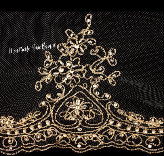 New | Wedding Veil | Gold Lace Wedding Veil | Champagne Cathedral Length Wedding Veil | Gold Cathedral Length Veil