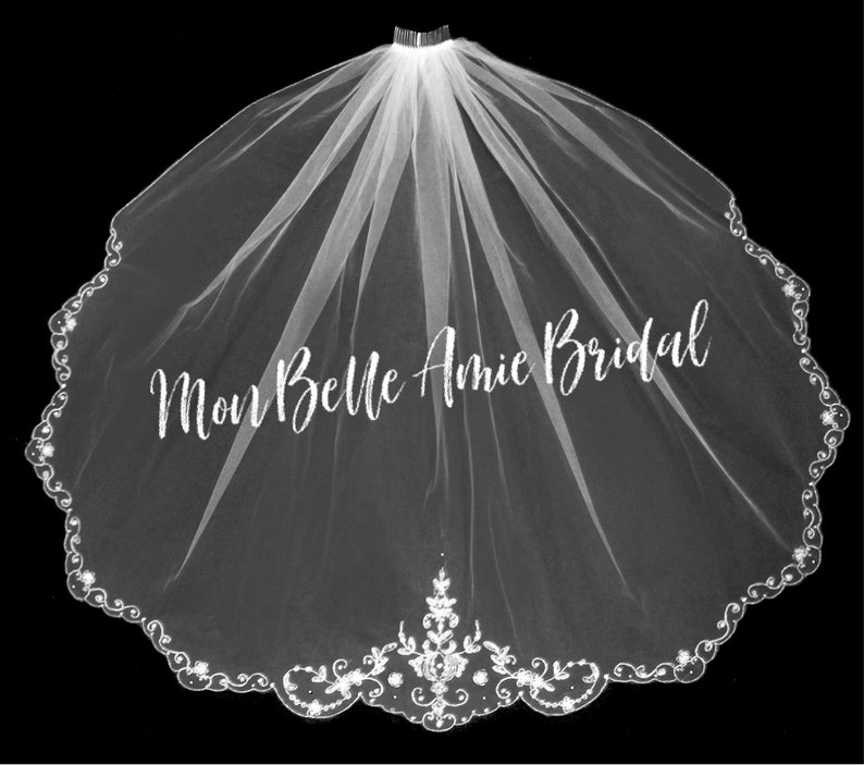 Fingertip Length Wedding Veil Embroidered Edge Wedding Veil New Wedding Veil Scallop Edge Wedding Veil