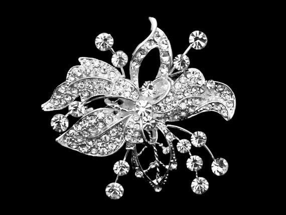 Swarovski Crystal Bow Brooch: Bridal Wedding Jewelry