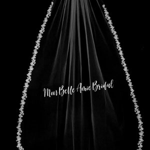 Ivory Cathedral Wedding Veil: French Alencon Lace, Rhinestones & Pearls