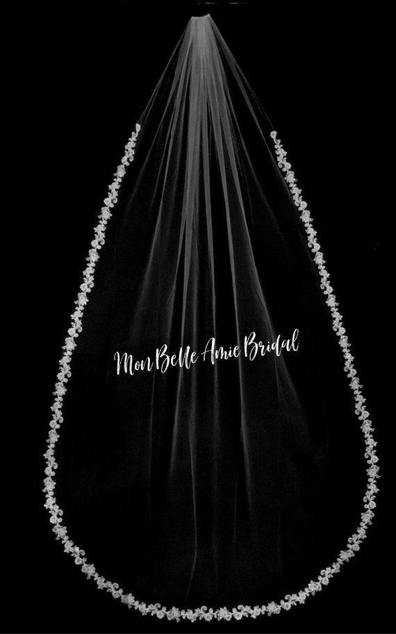 New | Wedding Veil | Lace Edge Cathedral Length Veil | Cathedral Length Veil | Ivory Cathedral Length Wedding Veil