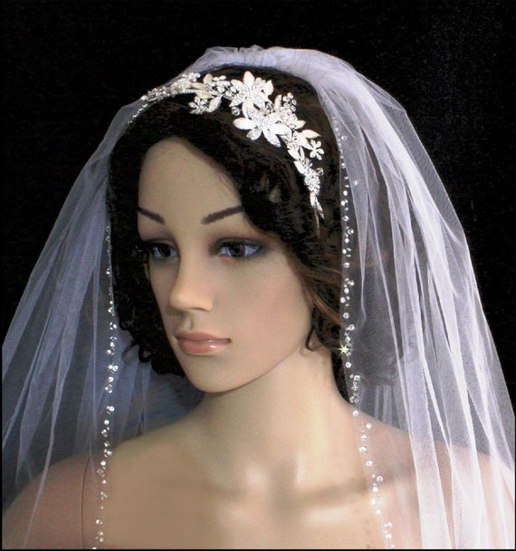 Crystal Edge Tulle Wedding Veil: Fingertip, Royal, Regal Lengths