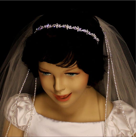 Child Communion Veil, Flower Girl Veil, Crystal Edge Child's Veil