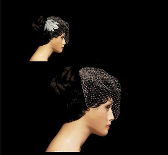 Crystal Edge Face Veil: Nose Length Wedding Veil