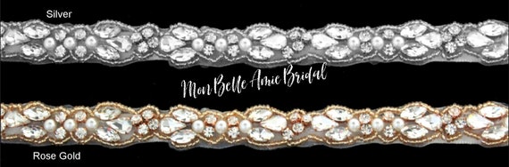 Rhinestone Pearl Wedding Belt: Rose Gold Bridal Dress Sash
