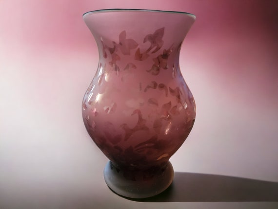 Amesthyst Colored Vase | Large Etched Vase | Purple Glass Vase