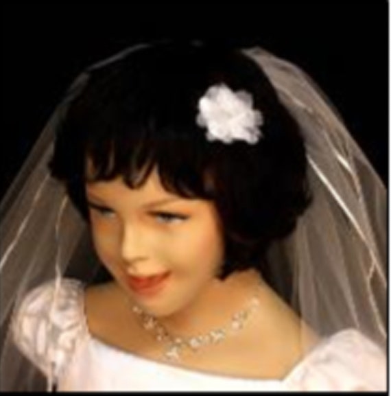 Ivory Chiffon Flower Hair Clip: Crystal Accent, Flowergirl Jewelry