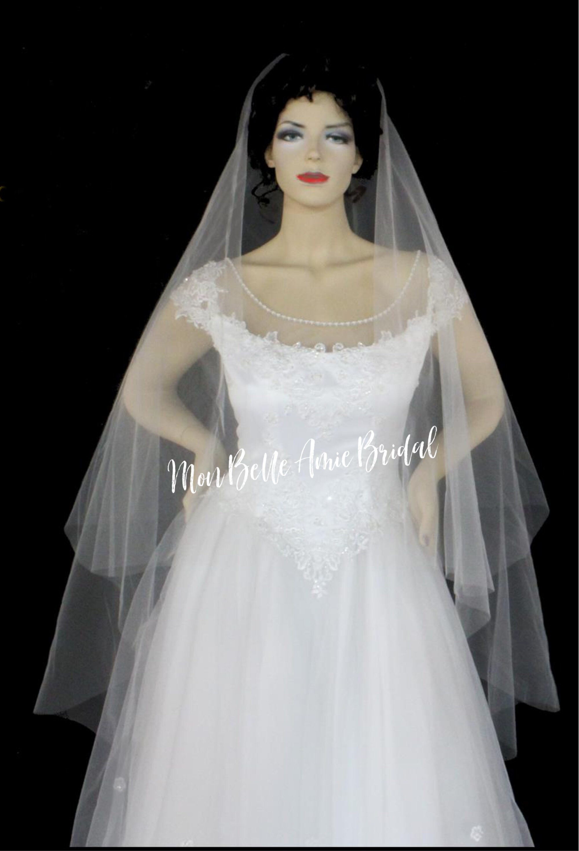 Isla - two layer floor length veil with a cut edge & scattered pearls