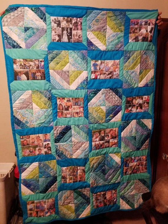 Picture Quilt | Bridesmaid Gift | Parent Gift for Wedding | Handmade Throw Quilt | Flower Girl or Ring Bearer Gift | Engagement Photo Quilt