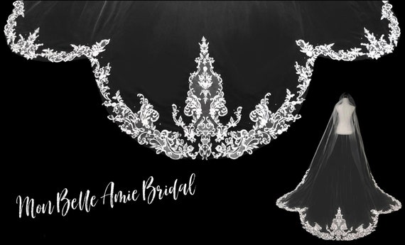 New | Wedding Veil | Scalloped Edge Lace Wedding Veil | Royal Length Wedding Veil | Princess Wedding Veil