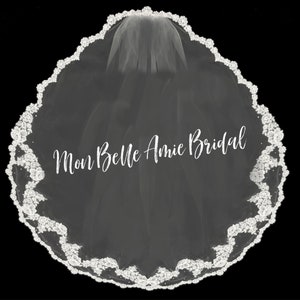 New | Wedding Veil | Scallop Edge Wedding Veil | Lace Edge Wedding Veil | Hip Length Wedding Veil | Champagne Wedding Veil