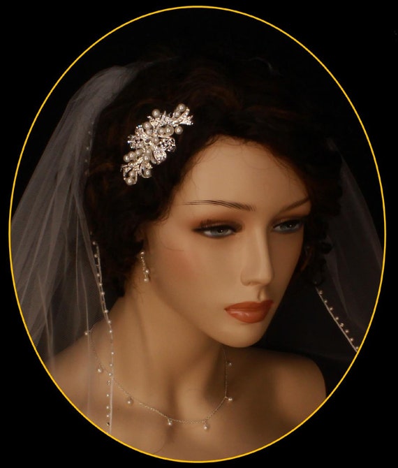 Rhinestone Hair Comb | Rhinestone and Pearl Wedding Hair Jewelry