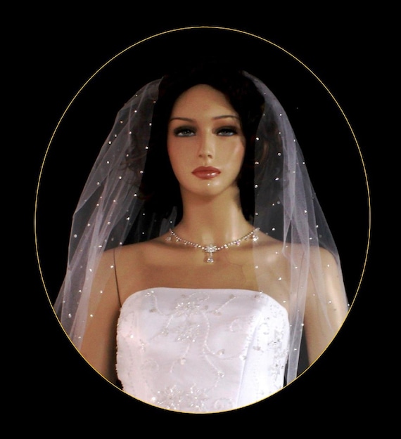 Swarovski Rhinestone Wedding Veil: Heavily Scattered Crystals