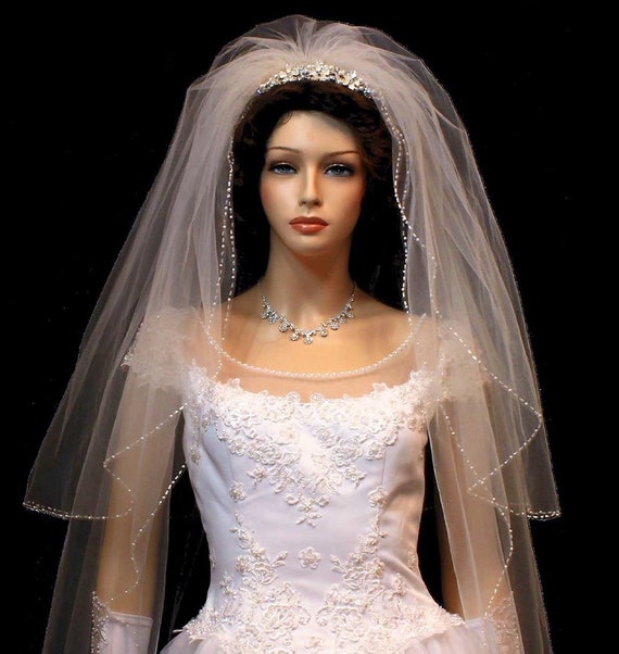 Crystal Edge Wedding Veil: Double Tier Fingertip Length