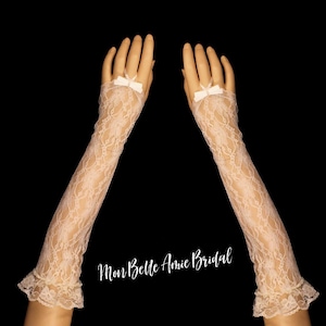 Lace Wedding Gloves: Long Fingerless Bridal Gloves with Bow
