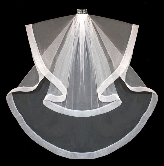 New | Wedding Veil | Two Tier Fold Over Veil | Horsehair Edge Veil | Crystal Edge Wedding Veil | Cathedral Length Horsehair Edge Veil